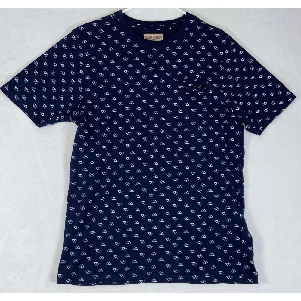 Hudson & Barrow Shirt Mens Large Blue Geometric Allover Print Preppy School EUC